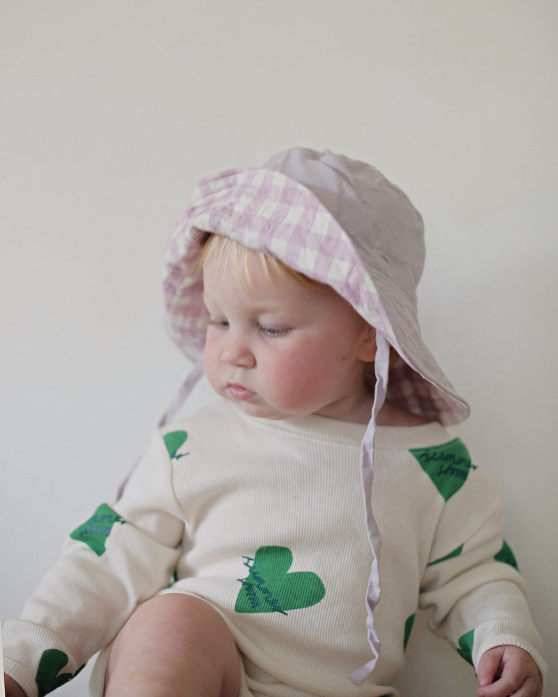 BABY SUN HAT WITH TIES - VIOLET GINGHAM