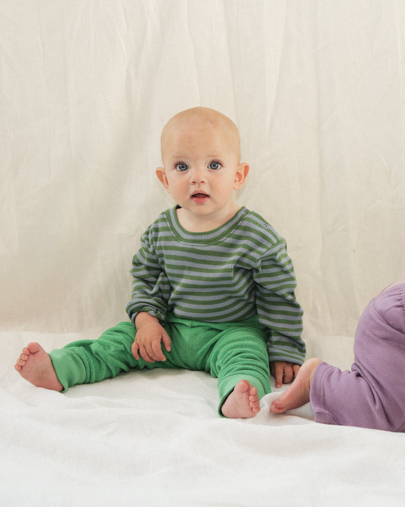 BABY LONG SLEEVE BODY - GREEN AND BLUE STRIPE