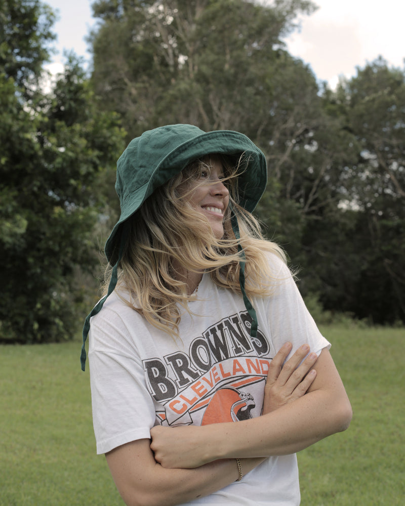SUN HAT WITH TIES- FOREST GREEN