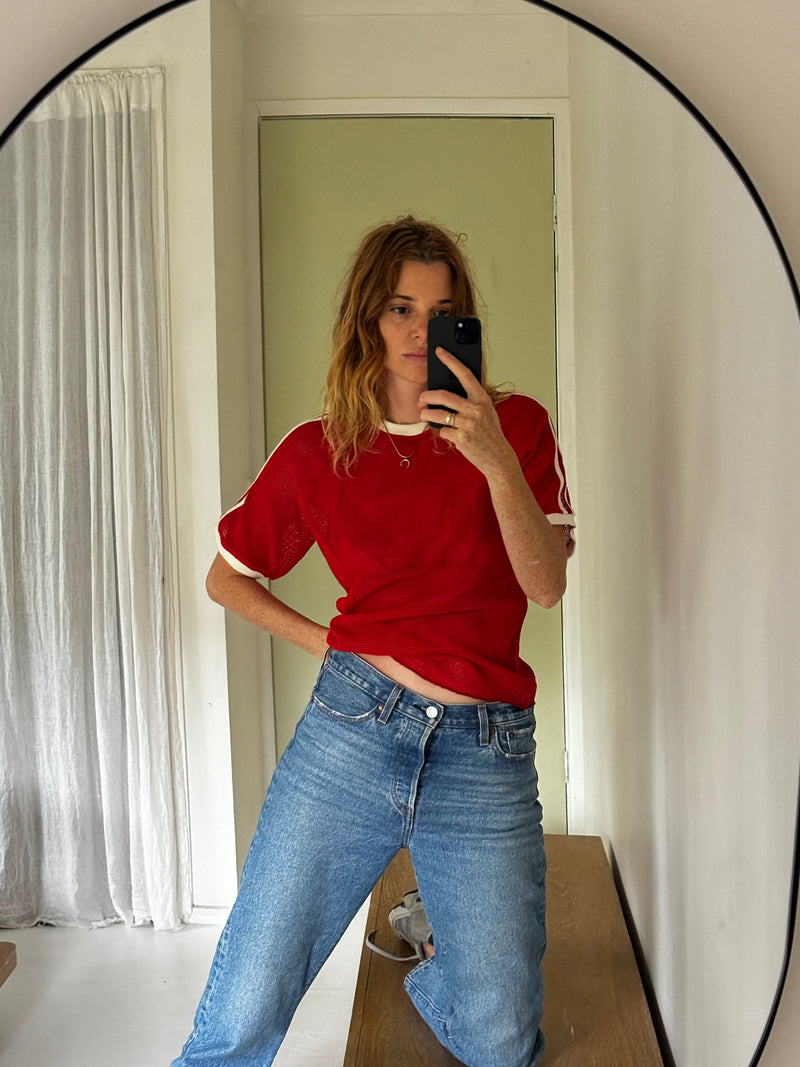 WOMENS MESH RACER TEE <BR> RED