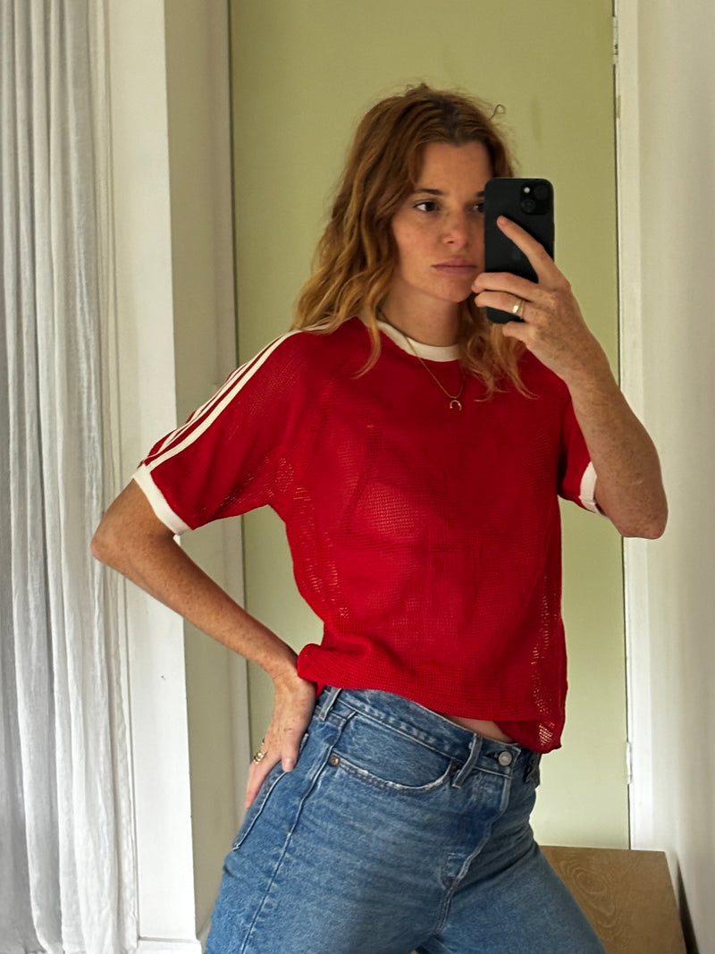 WOMENS MESH RACER TEE <BR> RED