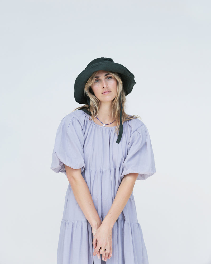 SUN HAT WITH TIES- FOREST GREEN