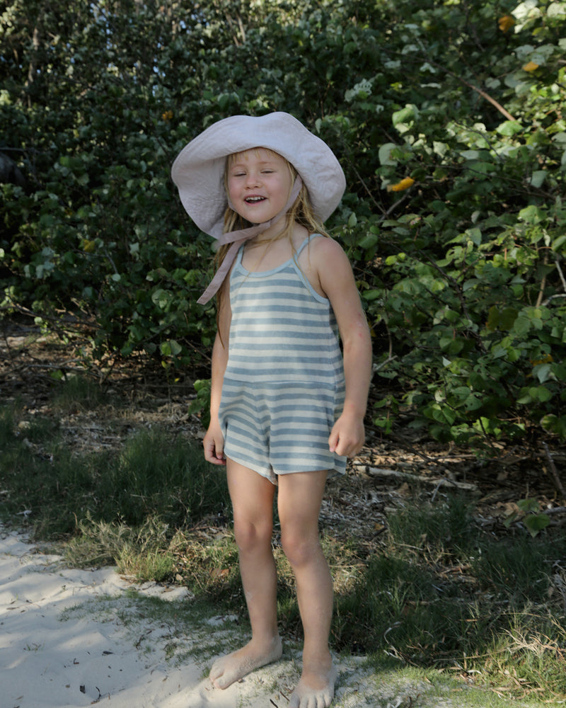 RETRO BEACH PLAYSUIT - TEAL BLUE STRIPE