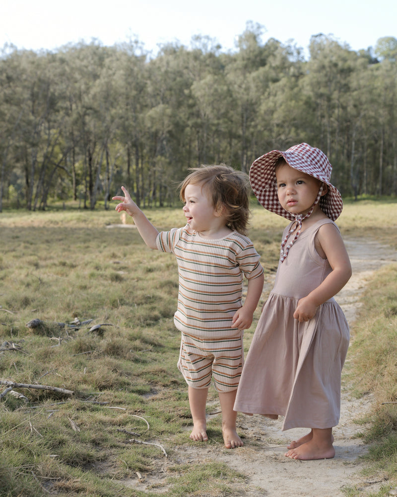 BABY SUN HAT WITH TIES - MULBERRY GINGHAM