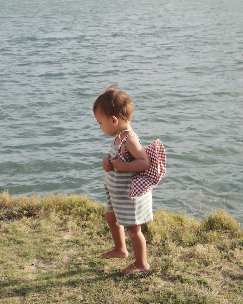 RETRO BEACH PLAYSUIT - TEAL BLUE STRIPE