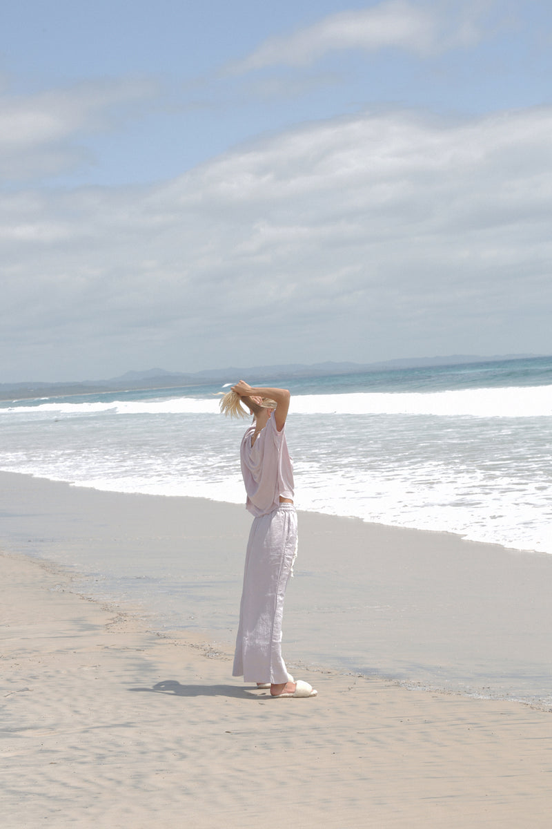 WOMEN'S WIDE LEG LINEN PANT - ORCHID