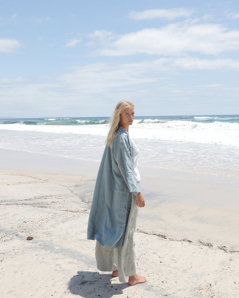 WOMEN'S RELAXED KIMONO ROBE - DUSTY BLUE
