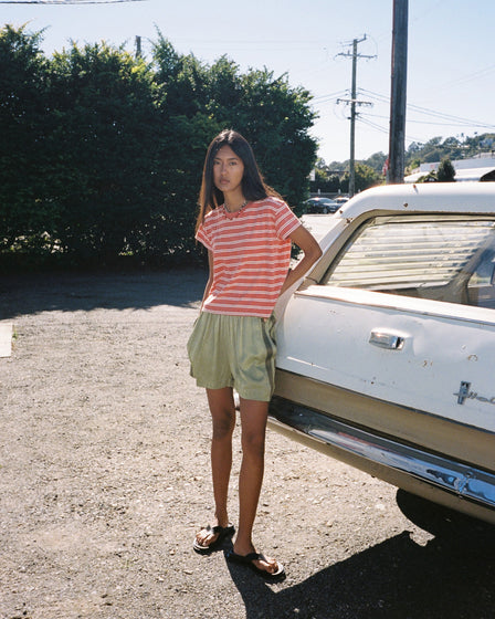 WOMENS MINI TEE <BR> CHILLI STRIPE