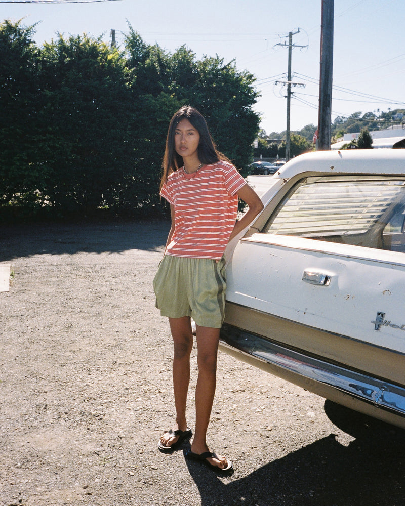 WOMENS MINI TEE <BR> CHILLI STRIPE