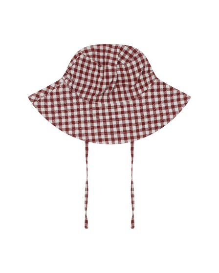 BABY SUN HAT WITH TIES - MULBERRY GINGHAM