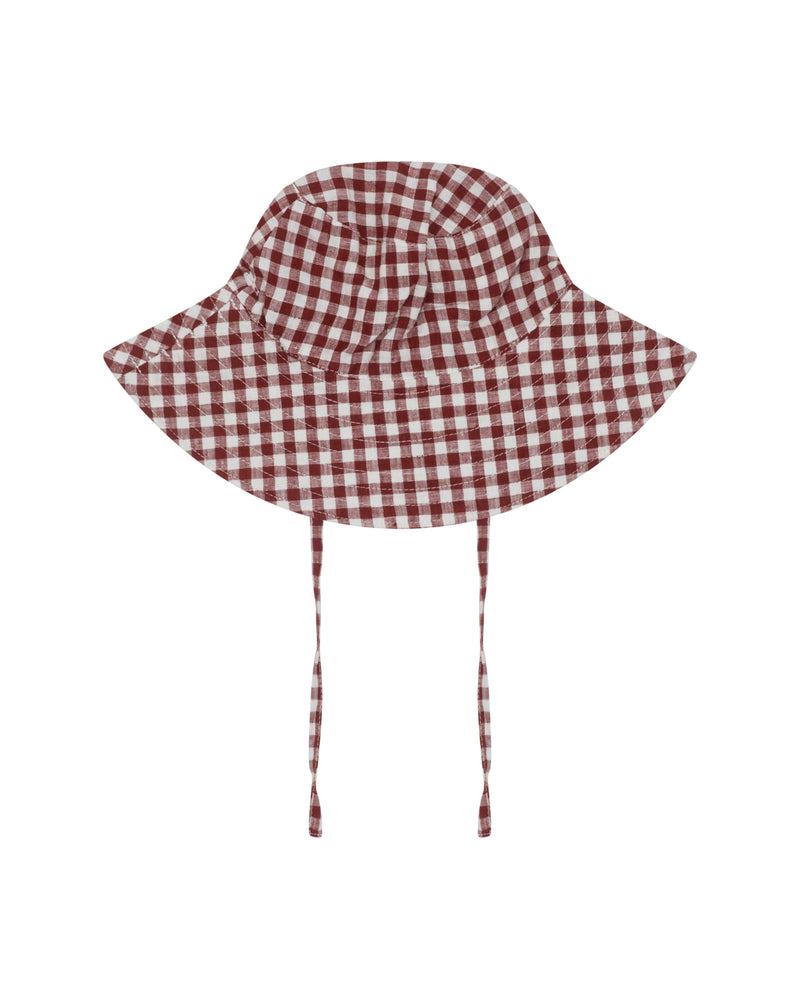 BABY SUN HAT WITH TIES - MULBERRY GINGHAM
