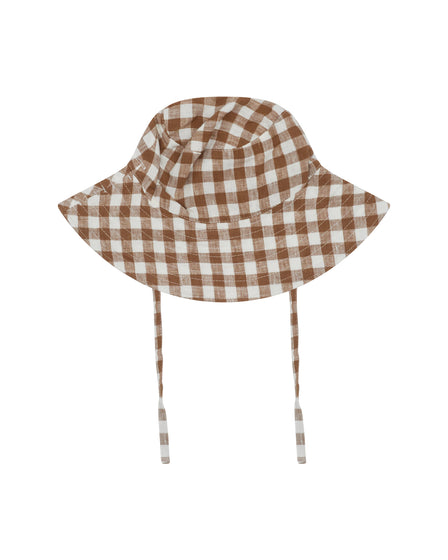 BABY SUN HAT WITH TIES - CHOCOLATE GINGHAM