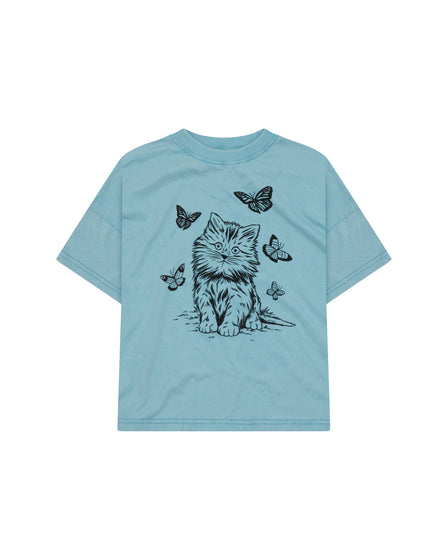 KITTEN TEE - WASHED BLUE