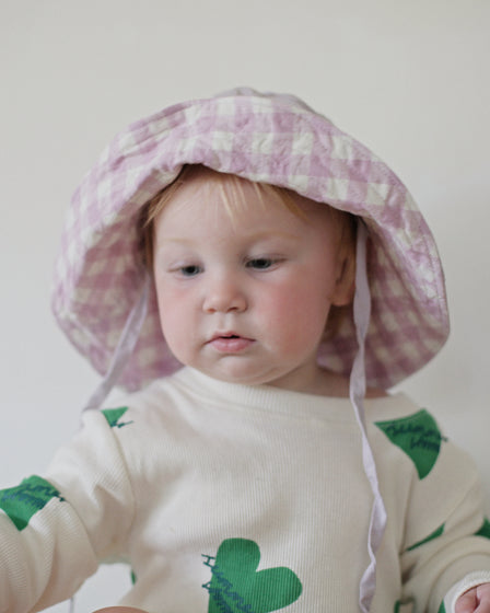 BABY SUN HAT WITH TIES - VIOLET GINGHAM