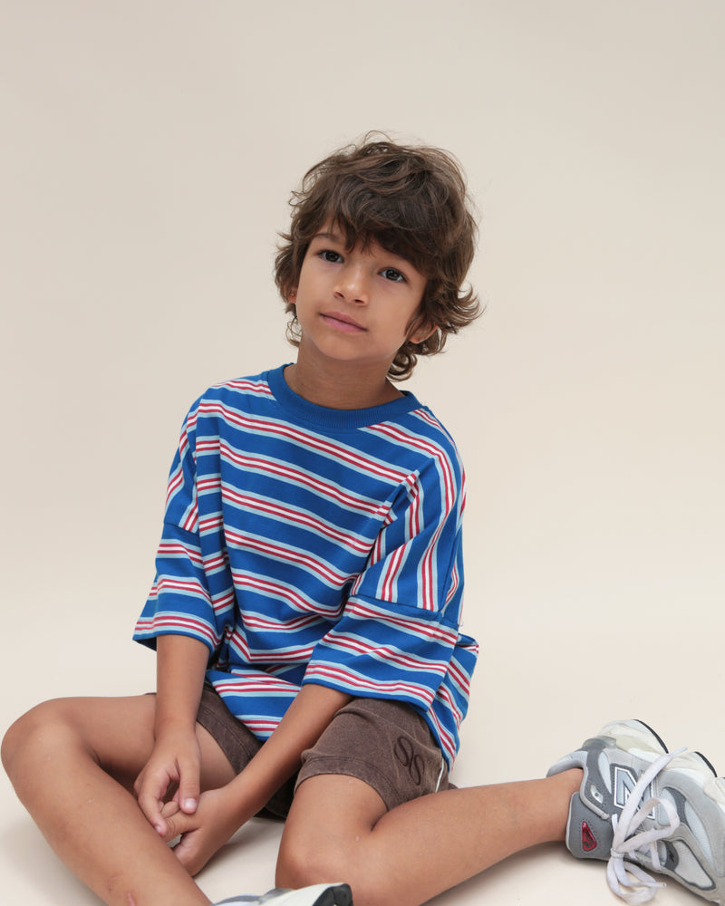 OVERSIZED TEE - BLUE RED STRIPE