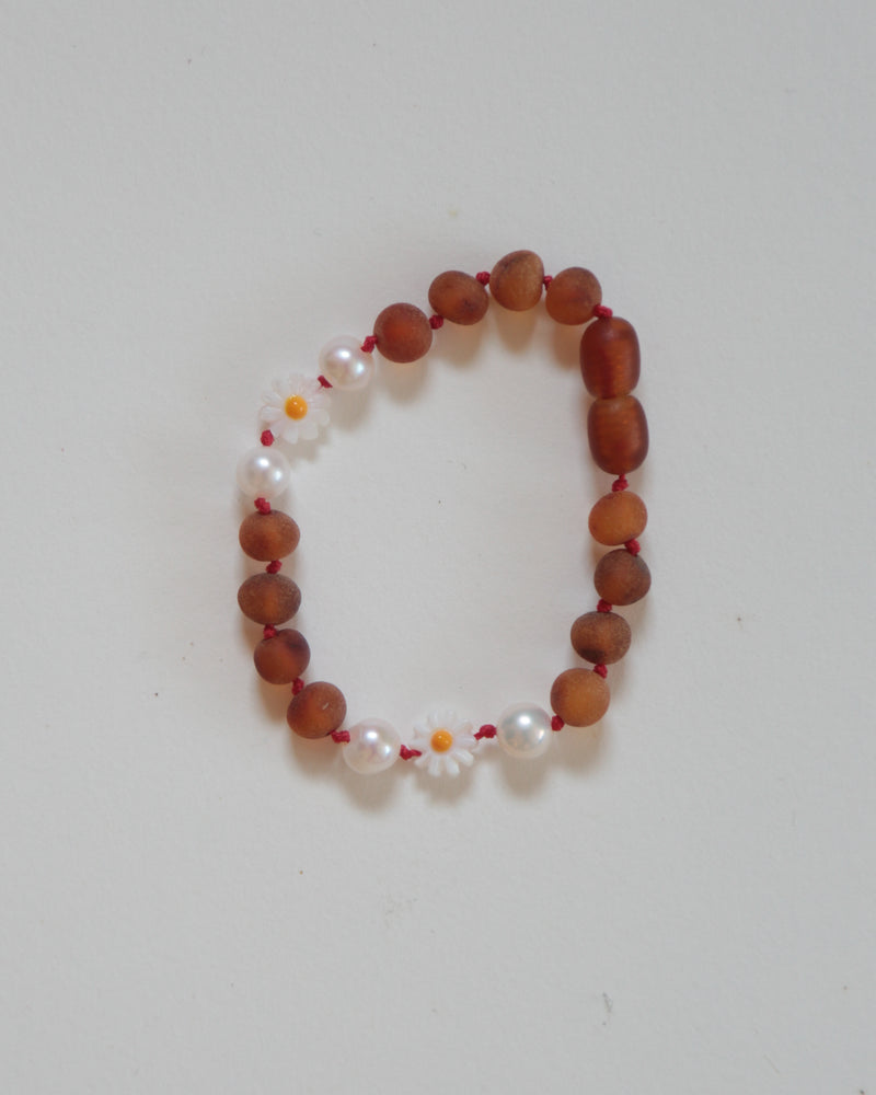 FLOWERS PEARLS + AMBER BRACELET