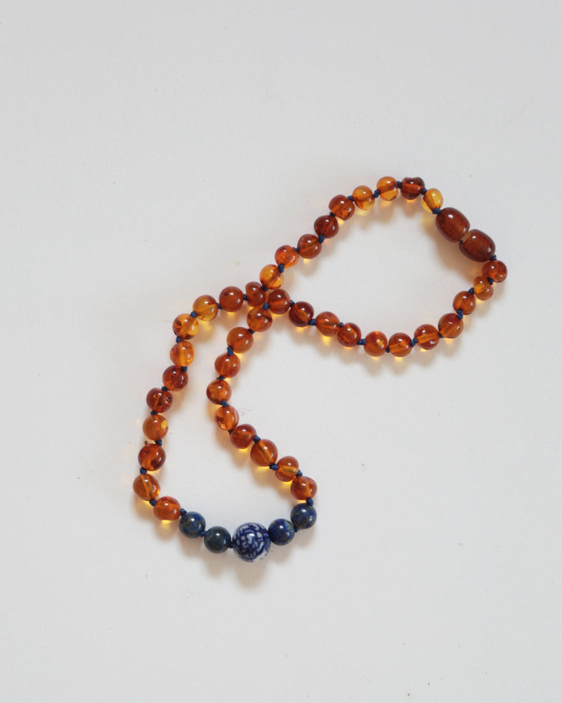 FLORAL BEAD - LAPUS LAZULI + AMBER