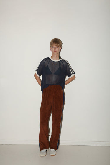 TERRY PANEL PANT <BR> BROWN AND NAVY