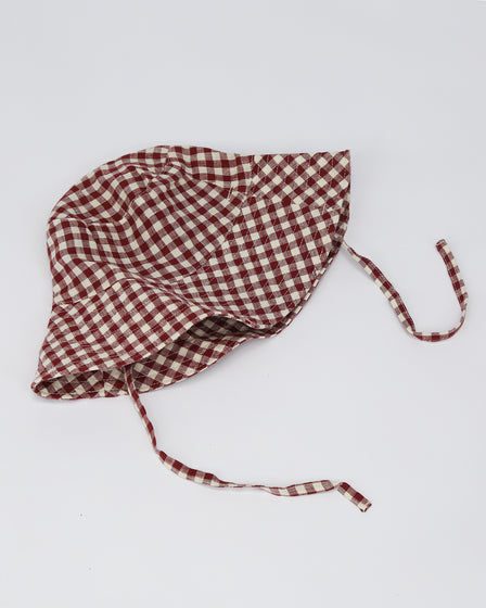 BABY SUN HAT WITH TIES - MULBERRY GINGHAM