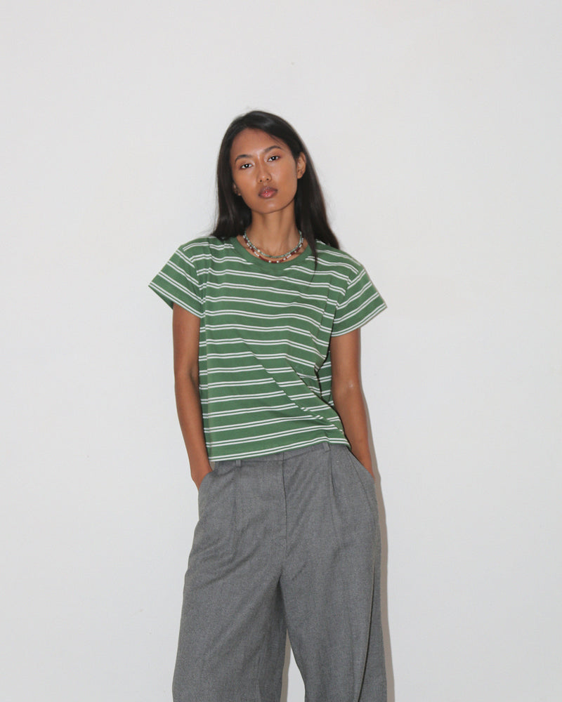 WOMENS MINI TEE <BR> GREEN STRIPE