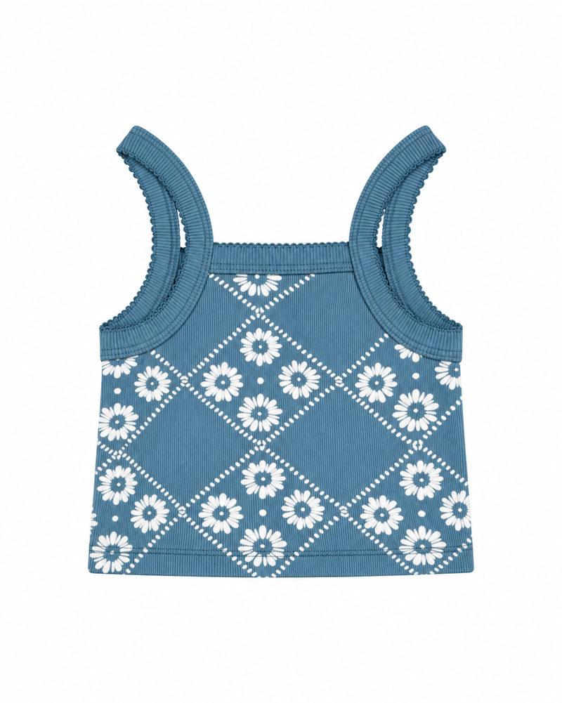 GIRLS CLASSIC SINGLET -BLUE FLORAL