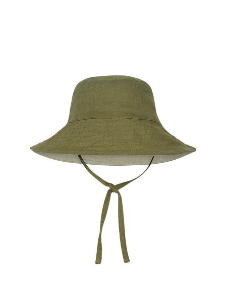 BABY SUN HAT WITH TIES - OLIVE
