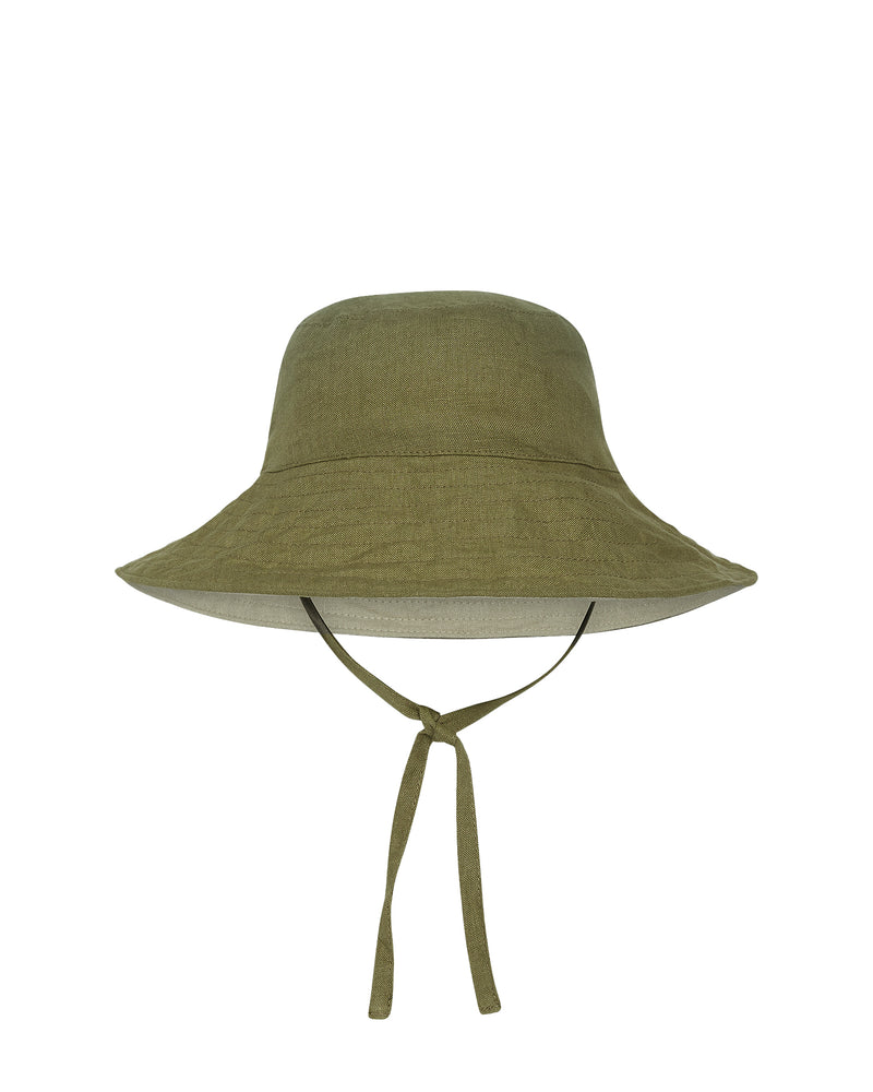 BABY SUN HAT WITH TIES - OLIVE