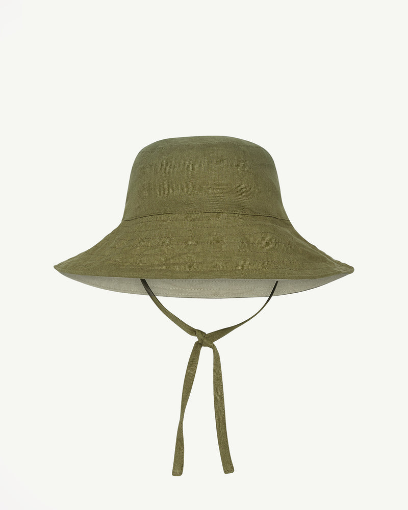 BABY SUN HAT WITH TIES OLIVE SUMMER and STORM