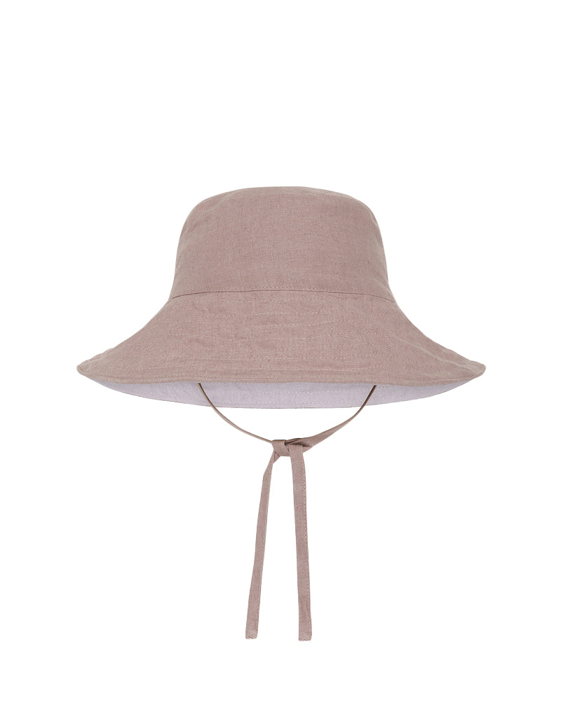 BABY SUN HAT WITH TIES <BR> LILAC AND MUSK