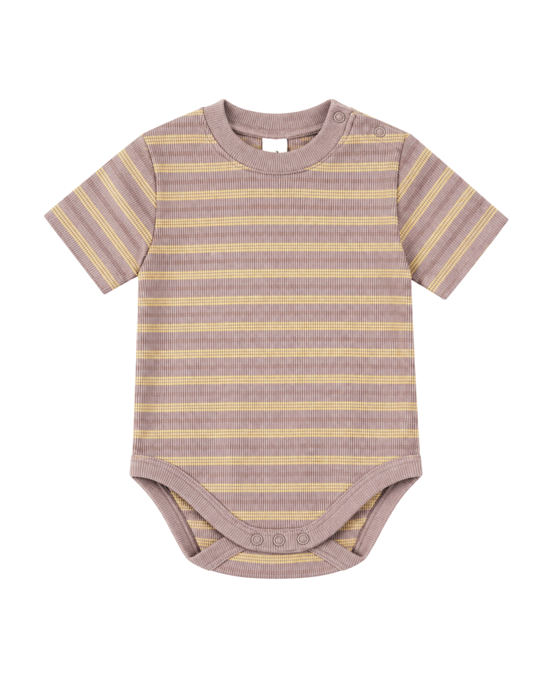 SHORT SLEEVE BABY BODY - DUSTY ROSE STRIPE