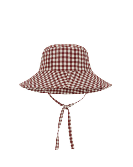 BABY SUN HAT WITH TIES - MULBERRY GINGHAM