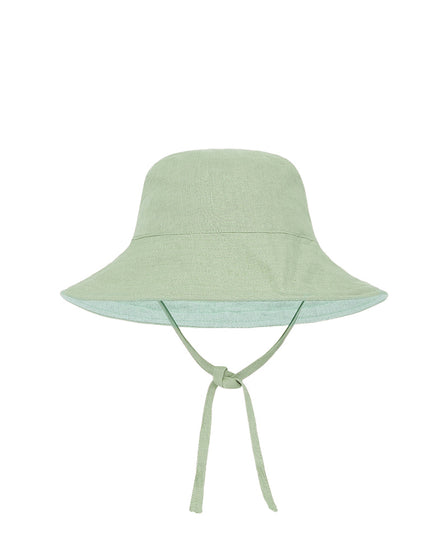 BABY SUN HAT WITH TIES <BR> PASTEL GREEN AND AQUA