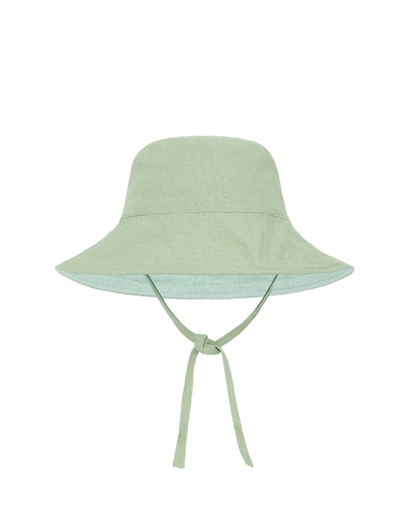 BABY SUN HAT WITH TIES <BR> PASTEL GREEN AND AQUA