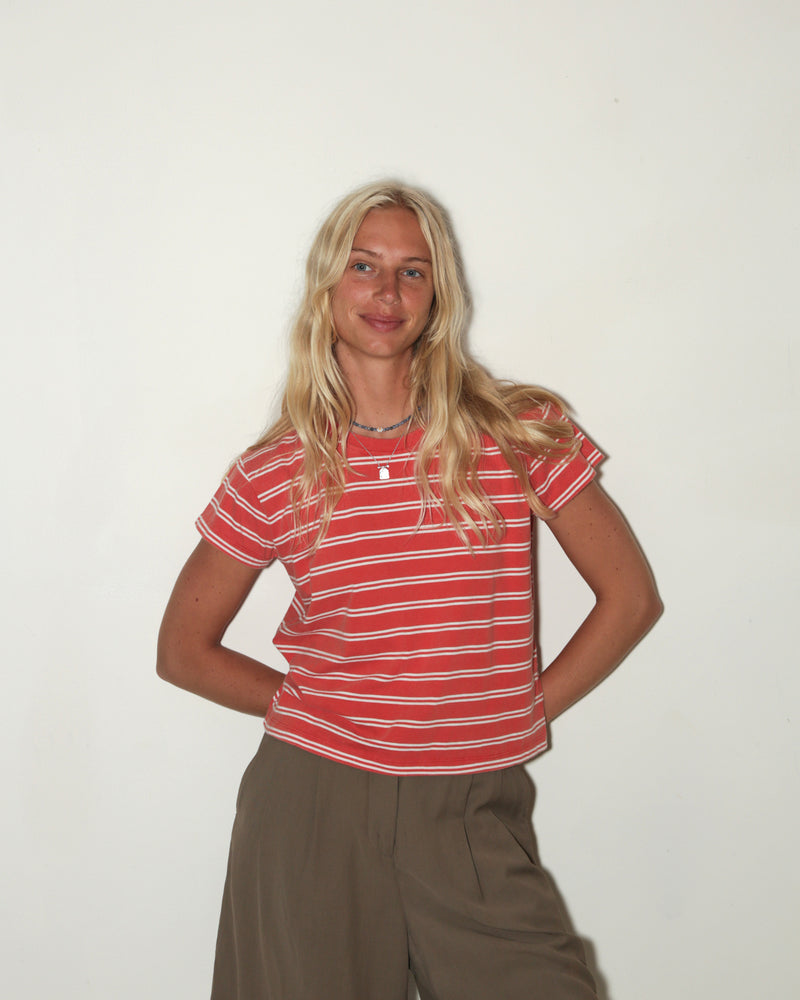 WOMENS MINI TEE <BR> CHILLI STRIPE