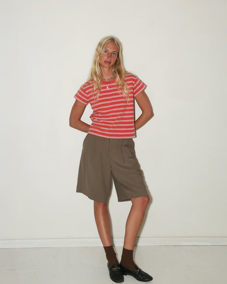 WOMENS MINI TEE <BR> CHILLI STRIPE