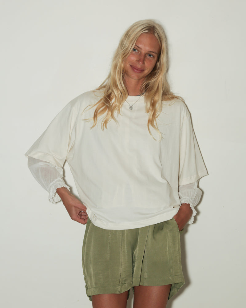 WOMENS BOXY TEE <BR> NATURAL