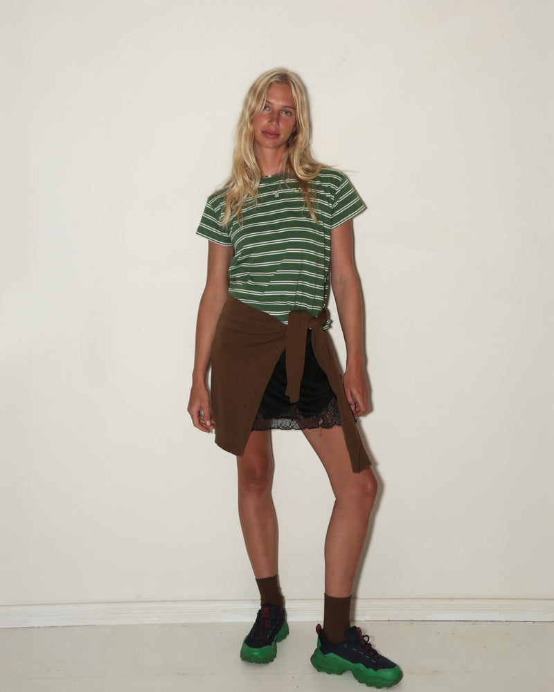 WOMENS MINI TEE <BR> GREEN STRIPE