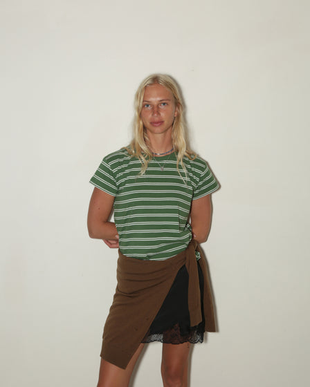 WOMENS MINI TEE <BR> GREEN STRIPE