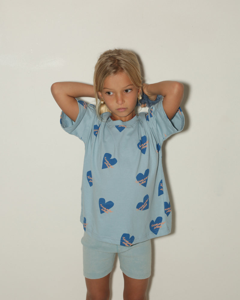 OVERSIZED TEE - BLUE LOGO HEARTS