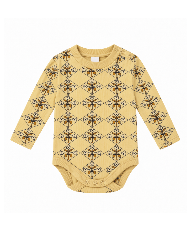 LONG SLEEVE BABY BODY - YELLOW VINTAGE FLORAL