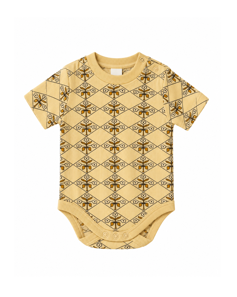 SHORT SLEEVE BABY BODY - YELLOW VINTAGE FLORAL