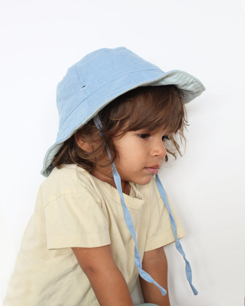 BABY SUN HAT WITH TIES - OCEAN